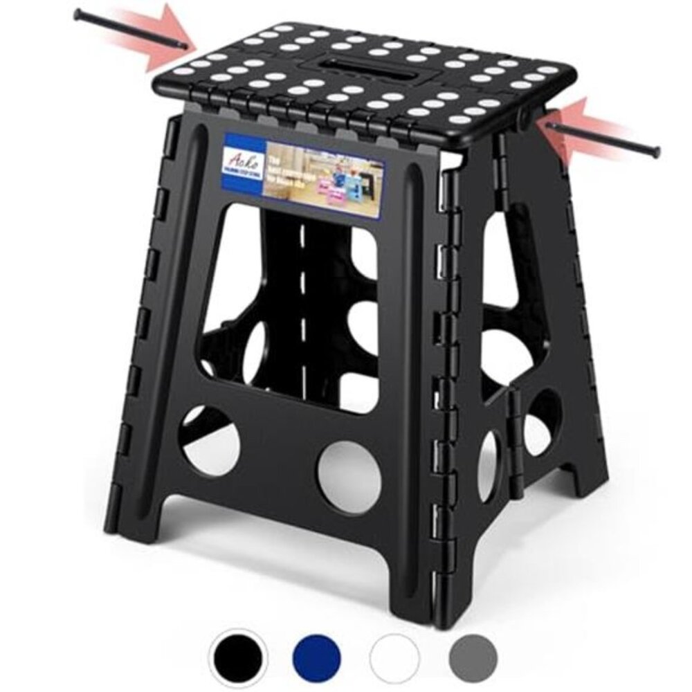 Folding Step Stool Foldable 16 Inch 400 lbs Capacity, Plastic Stools for Adults